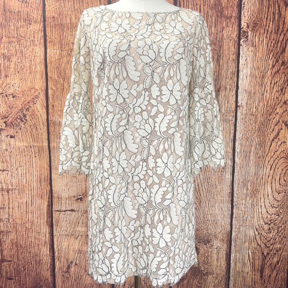 Women's Cream Floral Lace Shift Dress